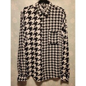 Men Geometric Abstract Retro 90's Button Shirt Size S Long Sleeve All Over AOP